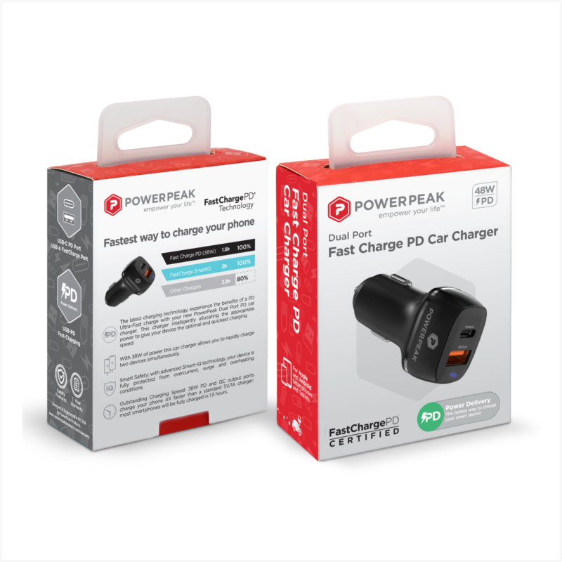 Powerpeak Dual Port Power Delivery Car Charger 48W PD - Black - Image 2