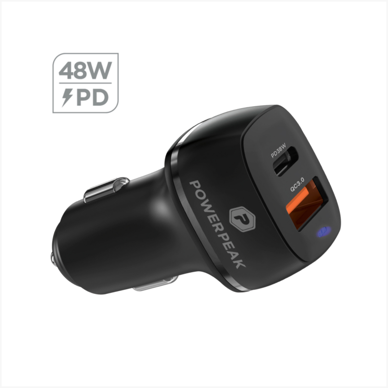 Powerpeak Dual Port Power Delivery Car Charger 48W PD - Black - Image 4